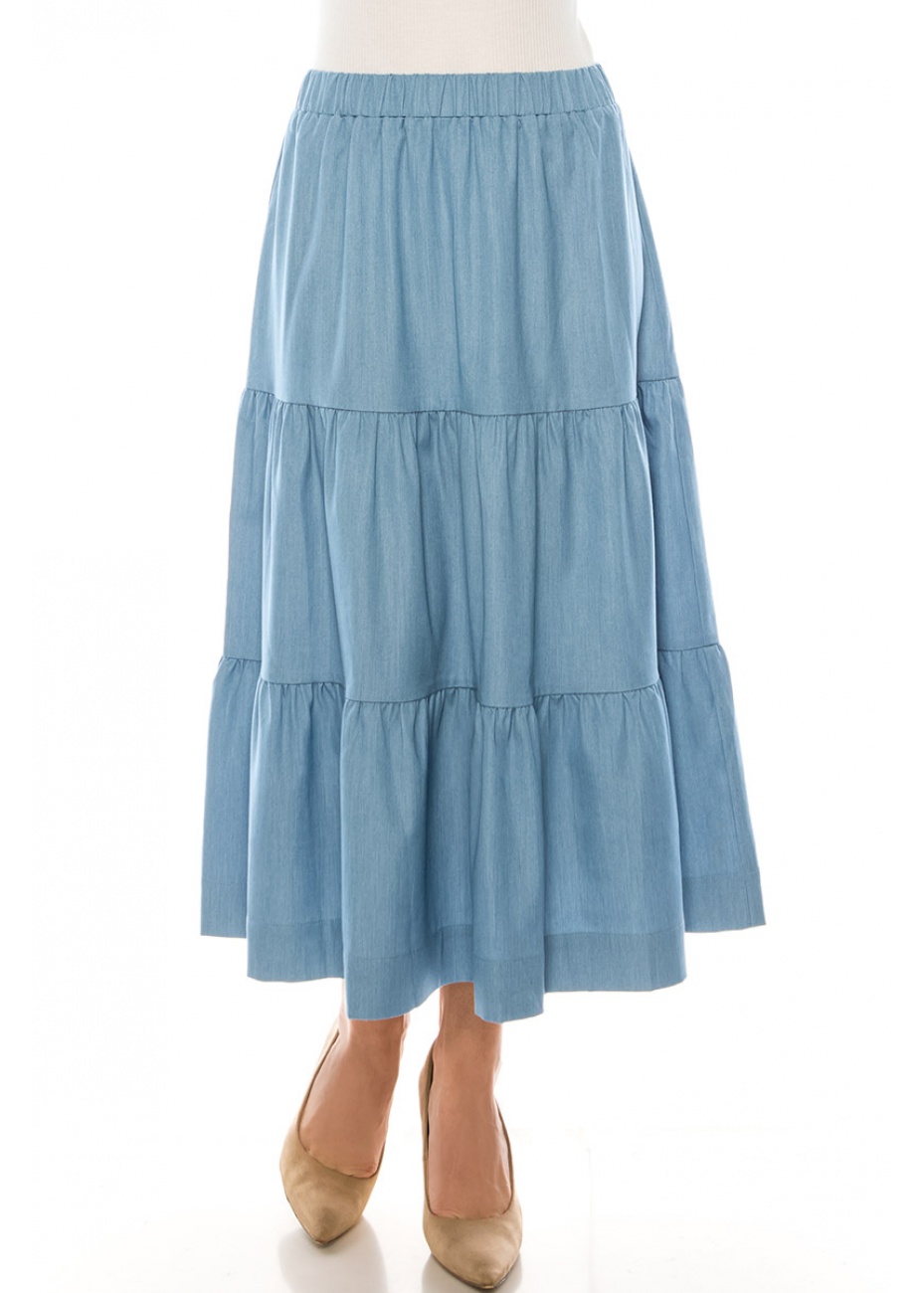 【NONCODE】Speach daily denim skirt Skirt SK2594 Midi Light Denim | Modest Women Clothing - YAL